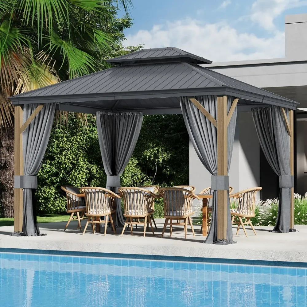 10x12 Ft Hardtop Outdoor Gazebo Double Roof Canopy