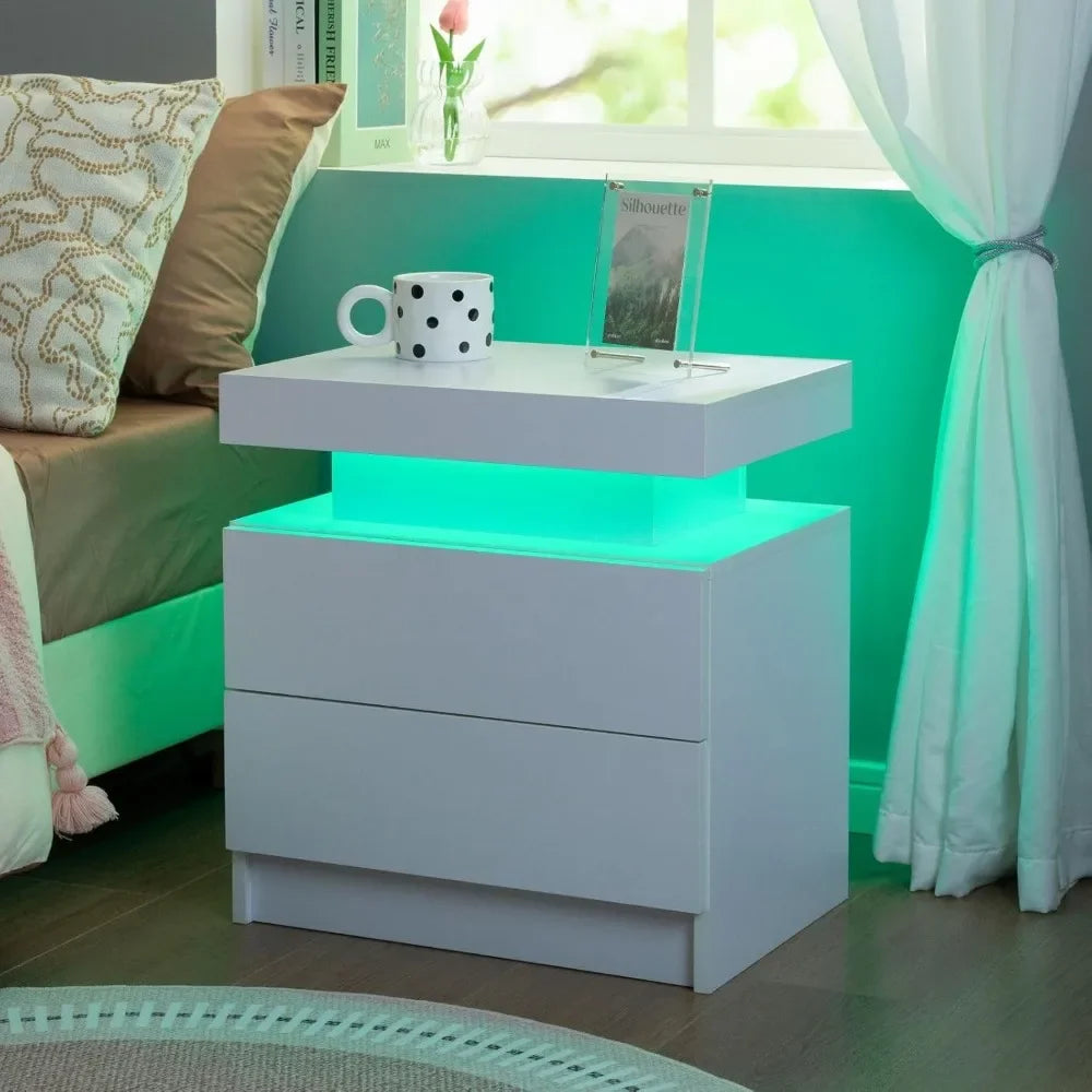 2 LED Nightstands with 2 Drawers