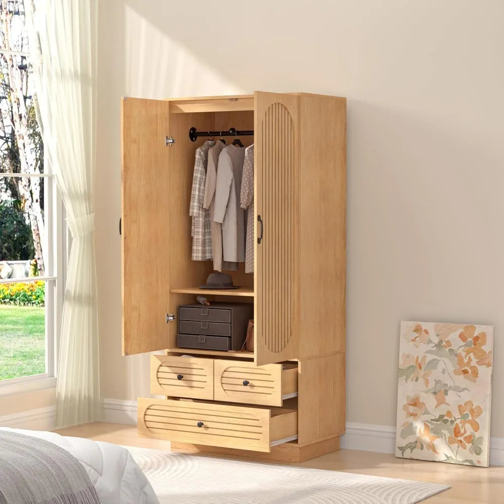 Fluted Wardrobe Closet with Doors