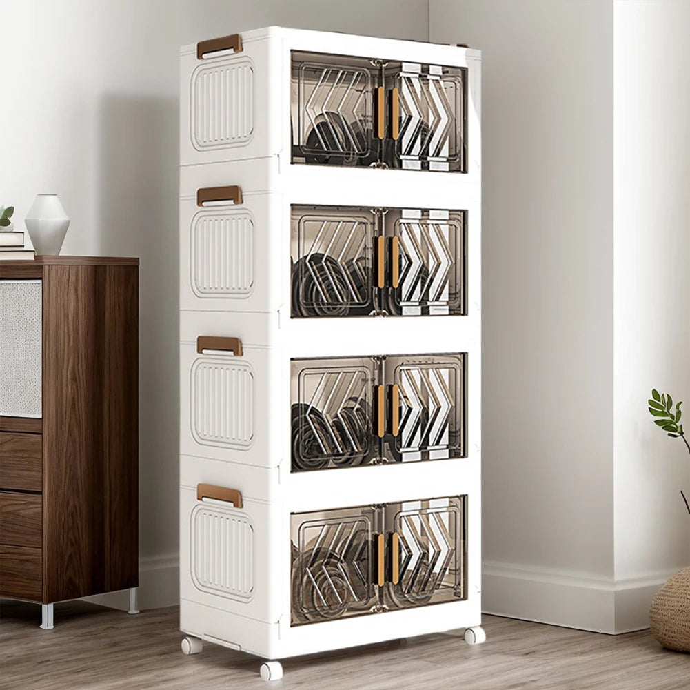 4 Tier Plastic Storage Containers with Doors & Wheels