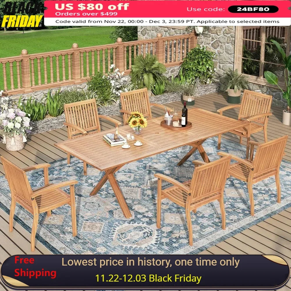 7Pieces Acacia Wood Patio Dining Table Set