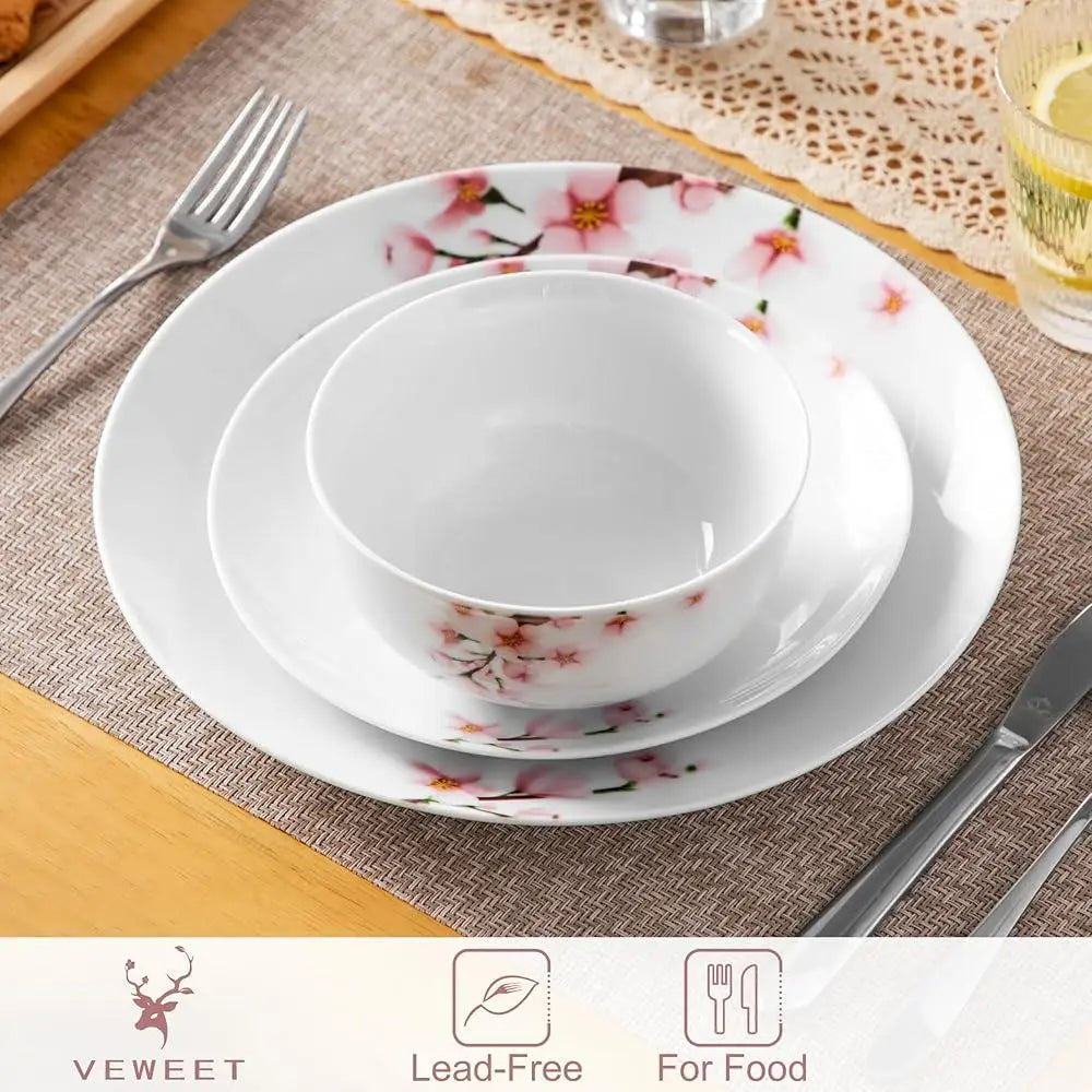 12 Piece Porcelain Dinnerware Set Floral Pattern