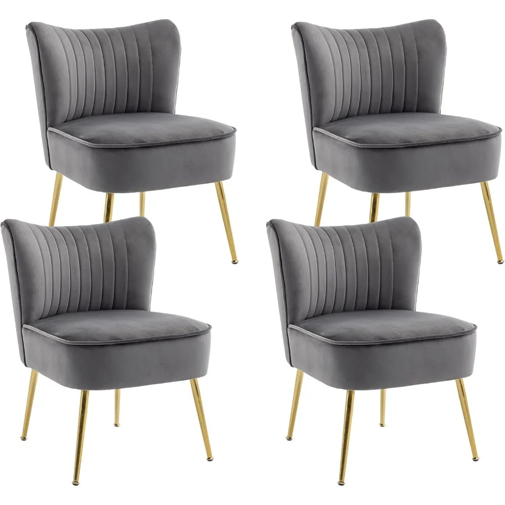 Velvet Upholstered Accent Chairs with Gold Legs