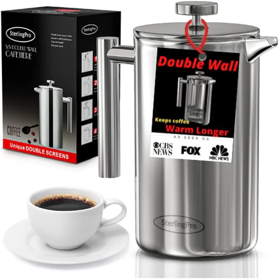 Double Walled Large Coffee Press With 2 Free Filters