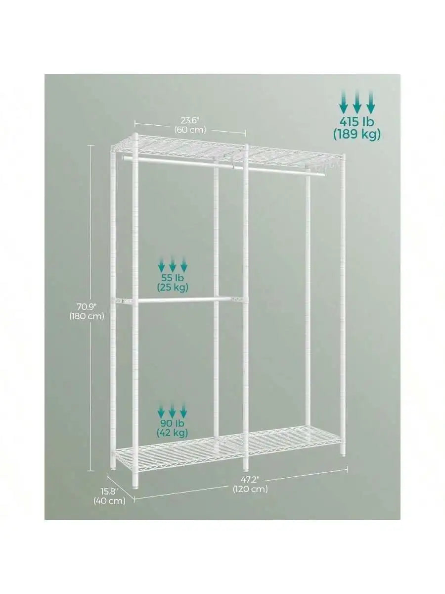 Freestanding Heavy-Duty Garment Rack With Adjustable Shelves