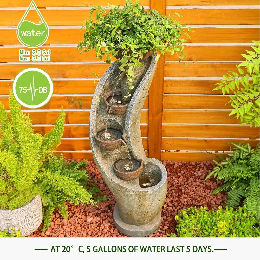 4-Tier Bowl Outdoor Fountains and Waterfalls with LED Lights