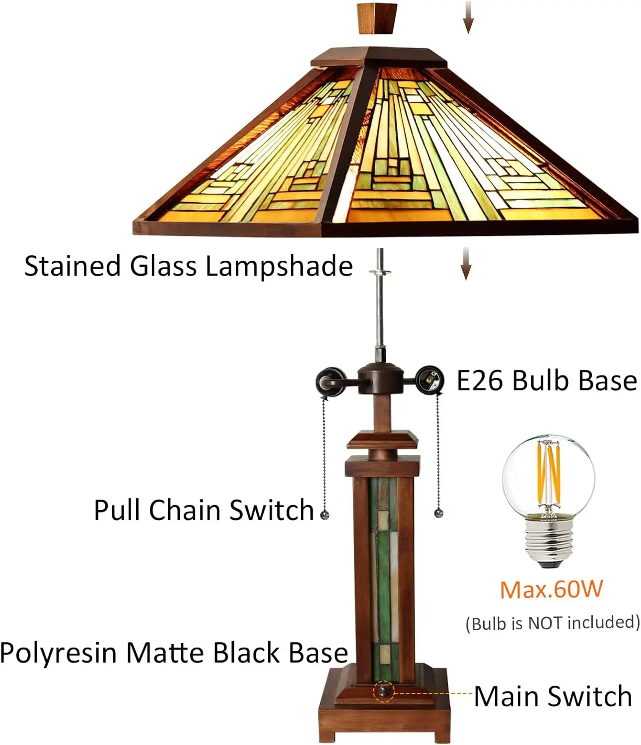Mission Style Wood Base Desk Lamp with Night Light