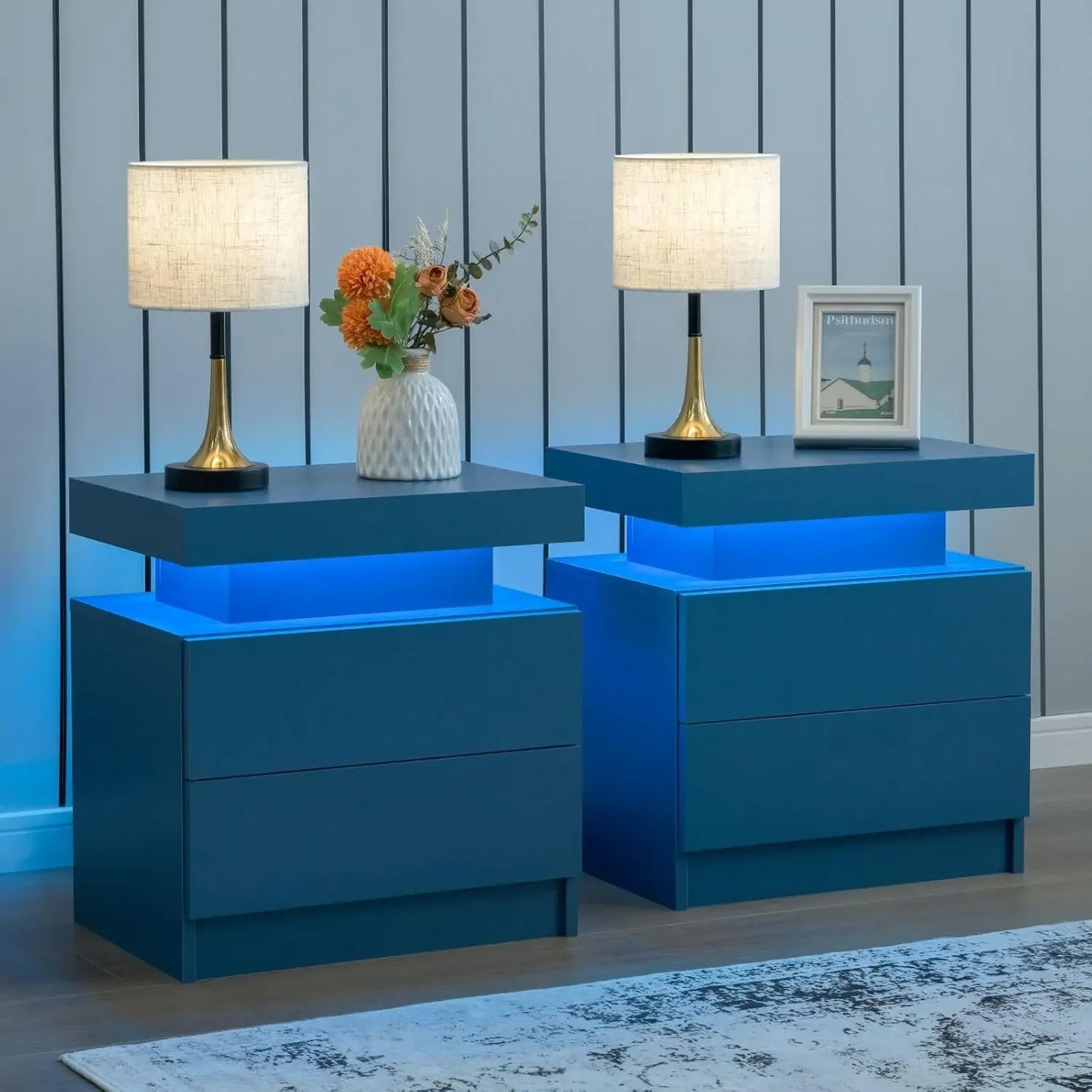 2 LED Nightstands with 2 Drawers