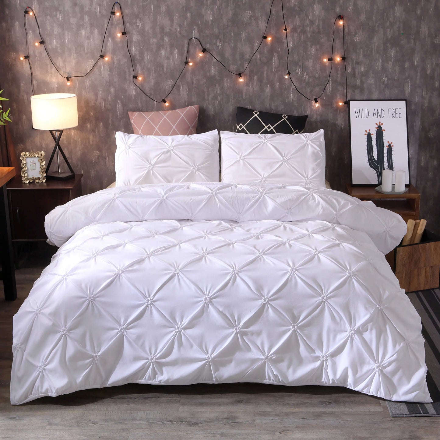 Pinch Pleated Textured 3 Piece Duvet Cover Set