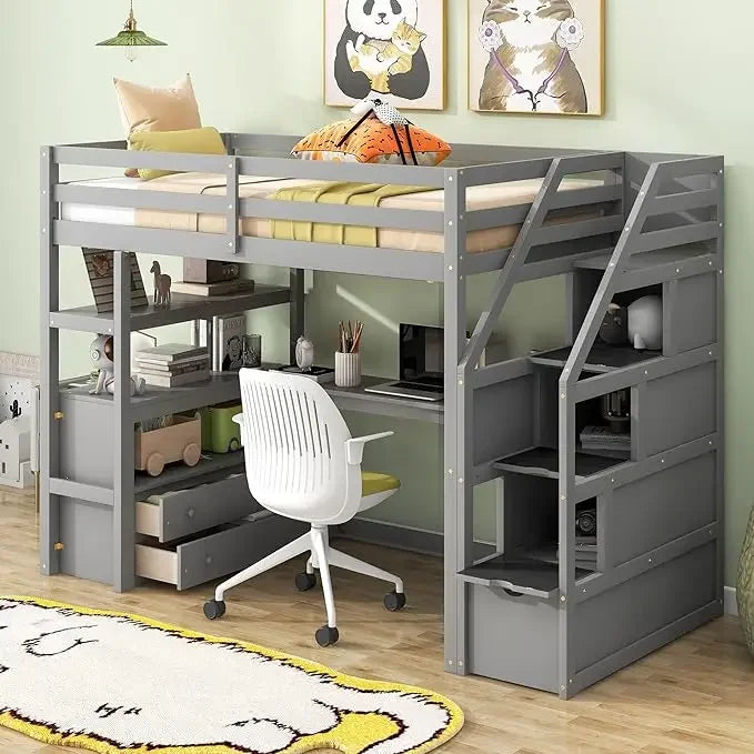 Stairway Loft Bed with L Shape Desk