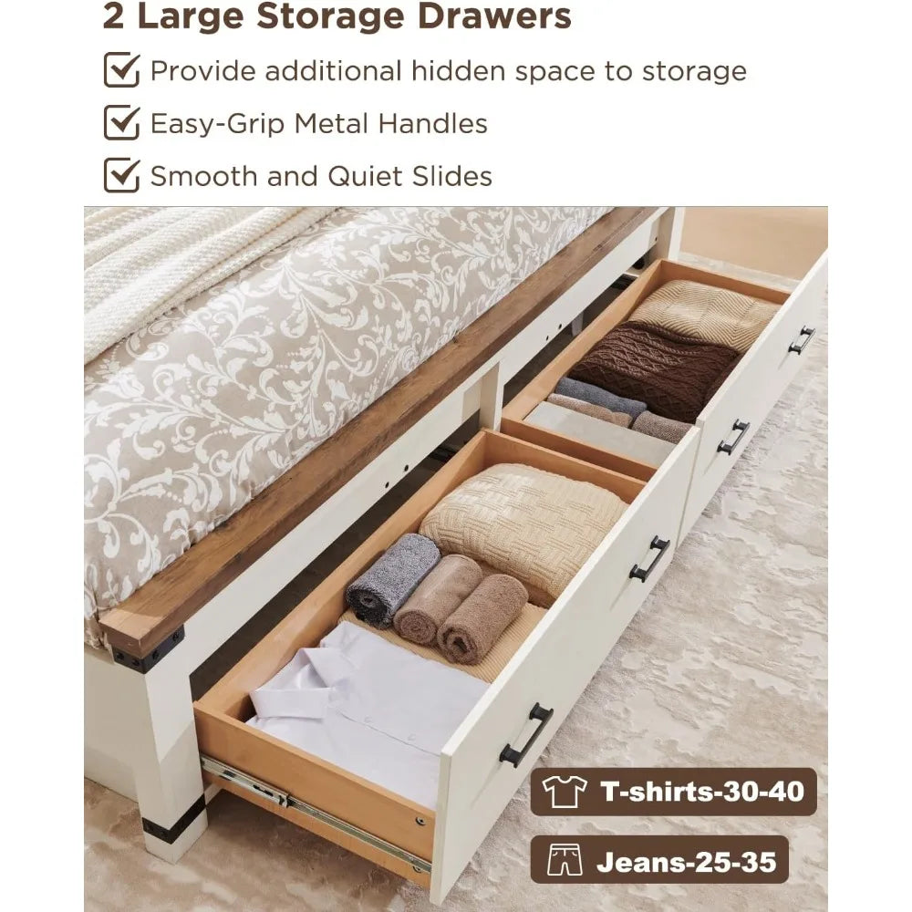 Bed Frame with Headboard & 2 Large Drawers