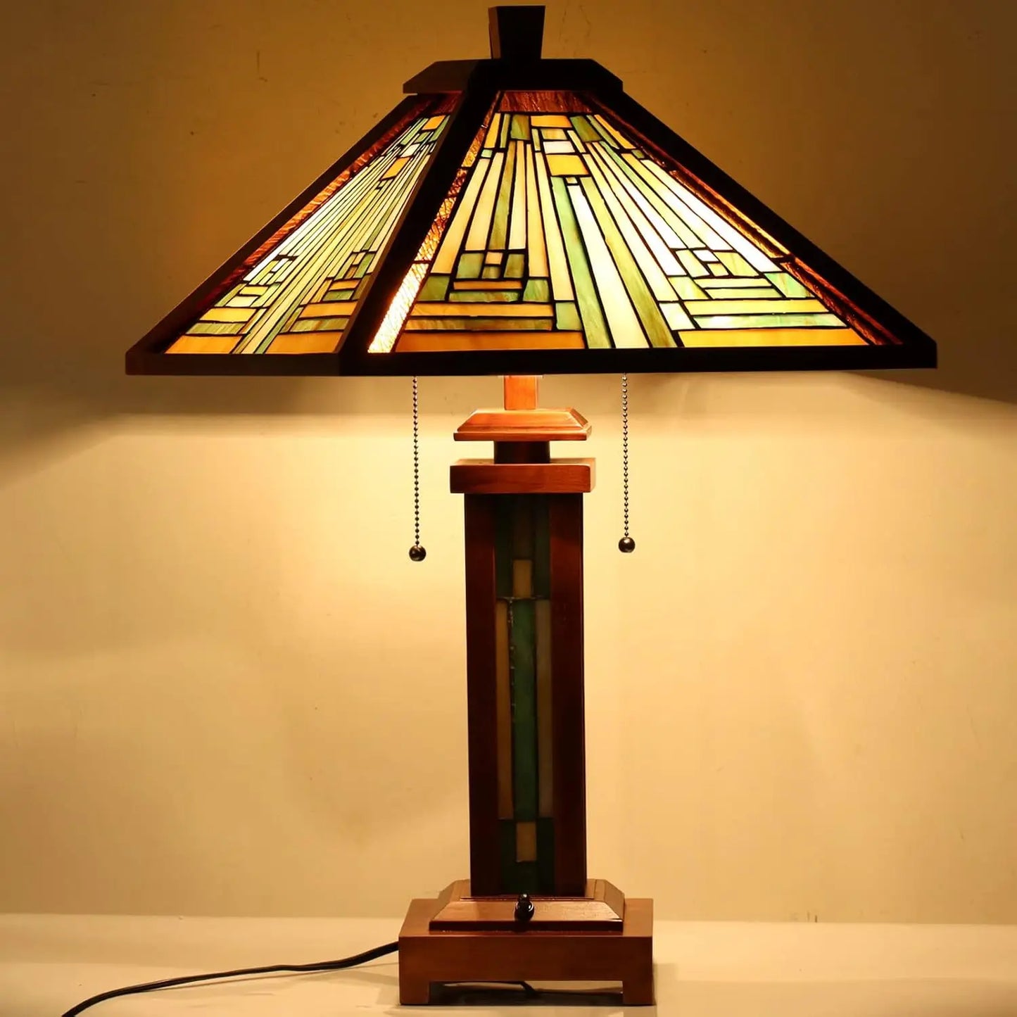 Mission Style Wood Base Desk Lamp with Night Light