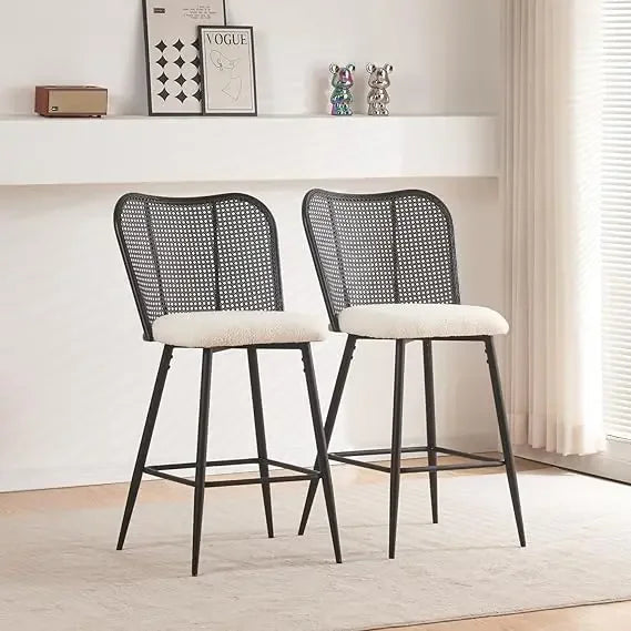 Upholstered Rattan Counter Height Bar Stools