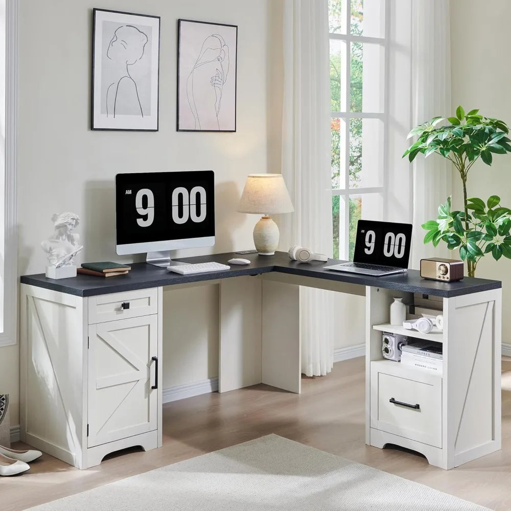 L Shaped Computer Desk with File Drawer