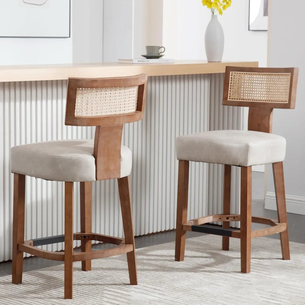Set of 2 Counter Height Rattan Bar Stools