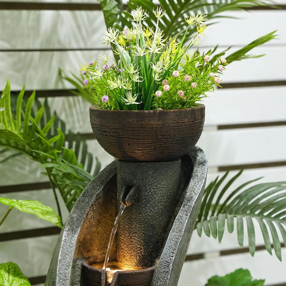 4-Tier Bowl Outdoor Fountains and Waterfalls with LED Lights