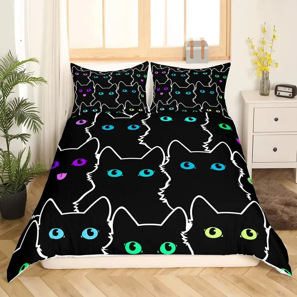 Cartoon Cat Duvet Cover Set With Pillowcase