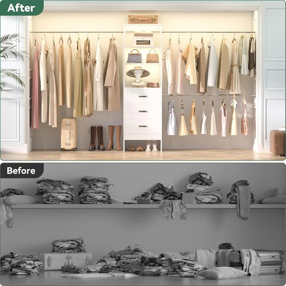 96'' Closet Organizer System with 3 Hanging Rods