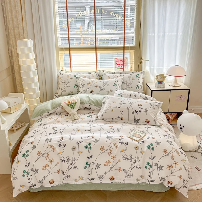 Floral Duvet Cover with Zipper and 2 Pillowcases