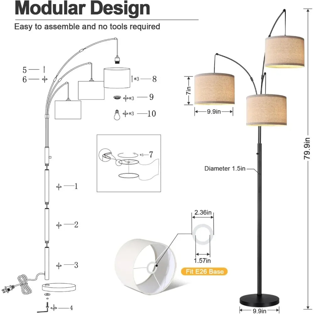 Tall 3 Lights Arc Floor Lamps
