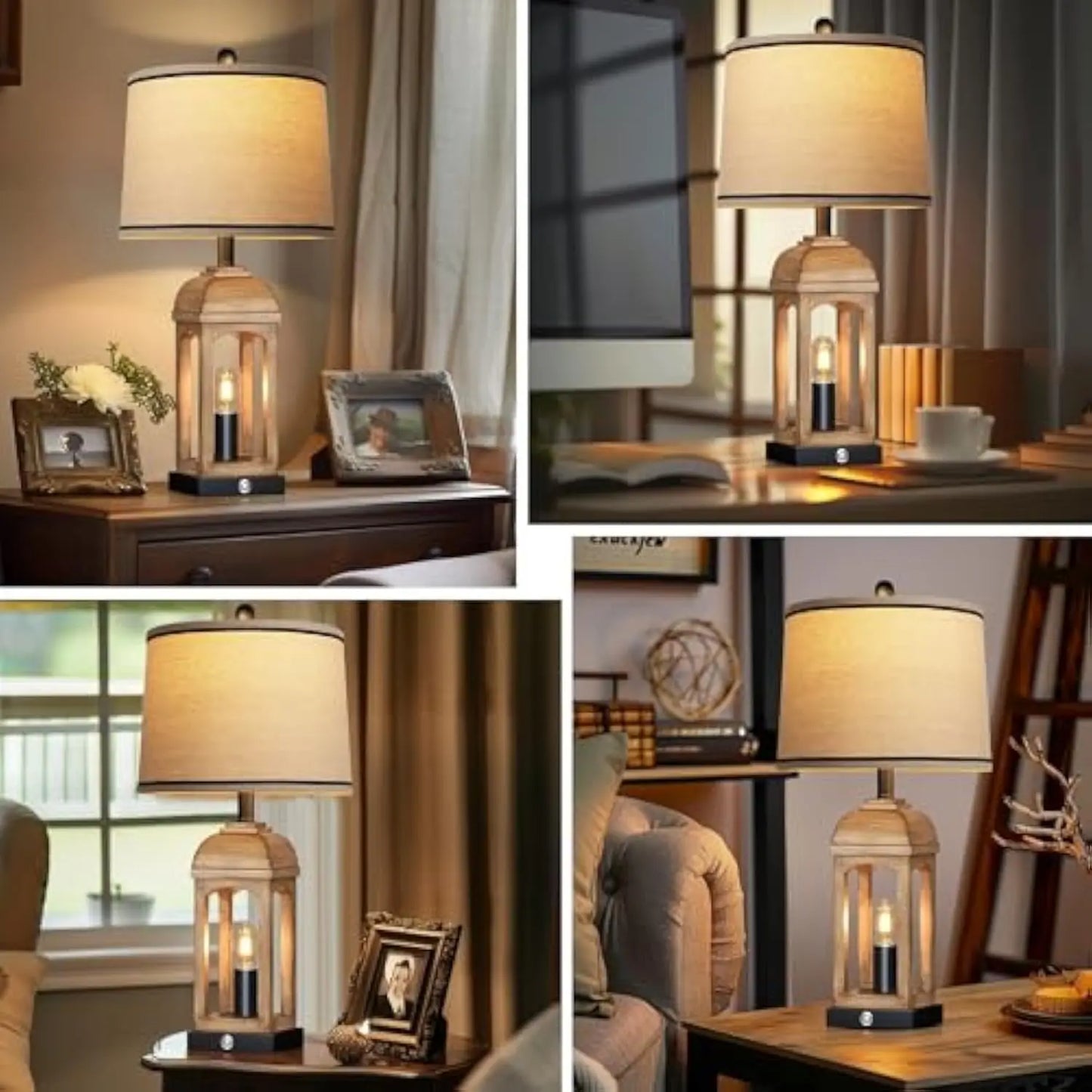 Table Lamp for Living Room Set of 2 with USB A+C and Nightlight