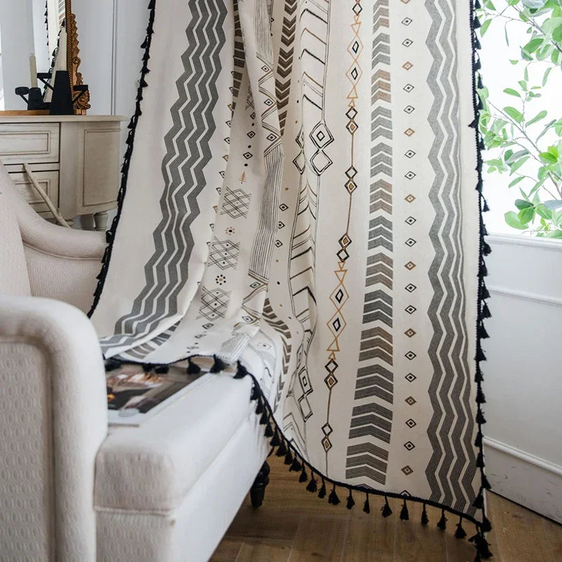Green Farmhouse Vintage Pattern Window Curtain