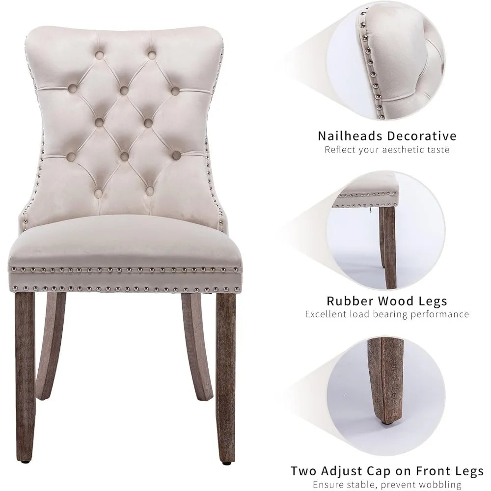 Beige Velvet Upholstered Dining Chairs