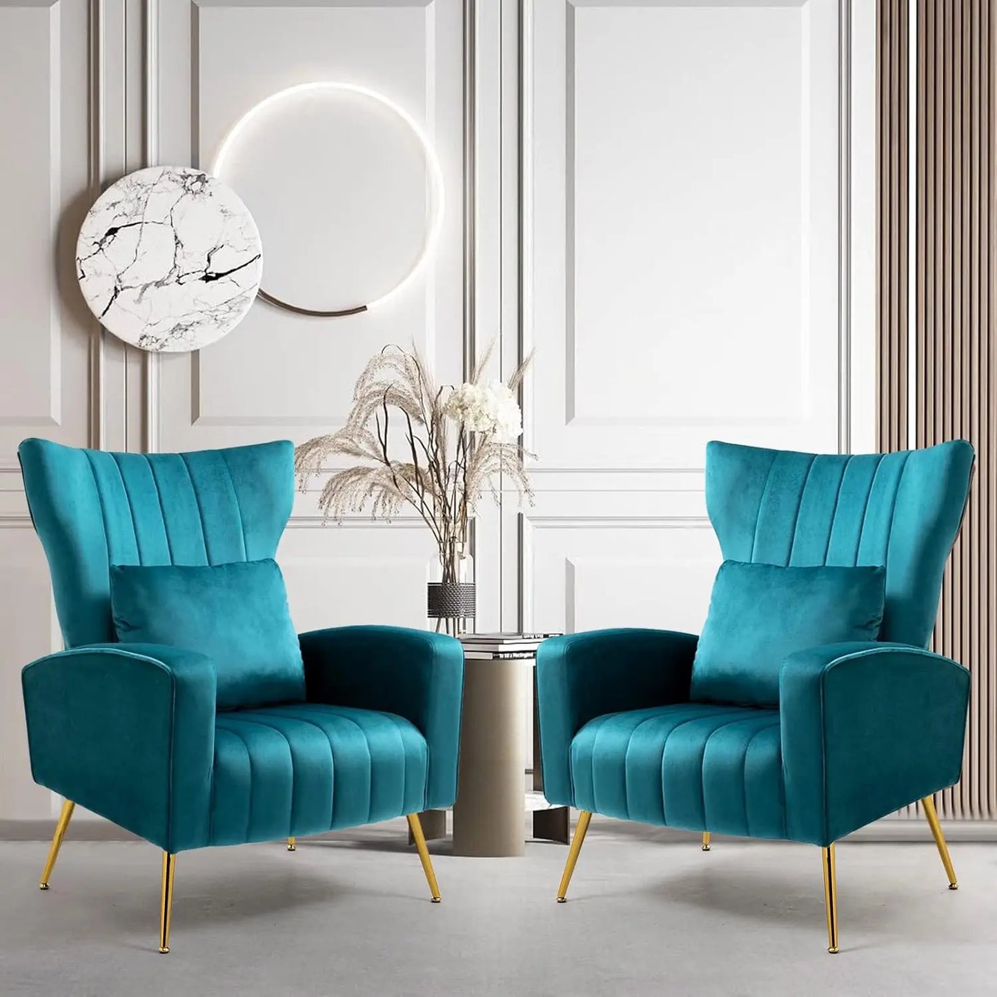 Set of 2 Modern Velvet Accent Chairs with Lumbar Pillow