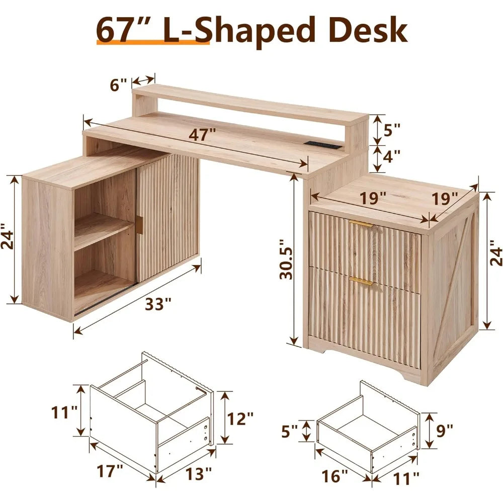 Modern L Shaped Home Office Desk with Storage