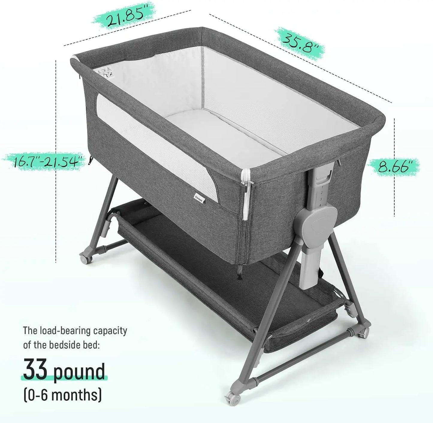 Beside Sleeper for Baby with Storage Basket and Wheels