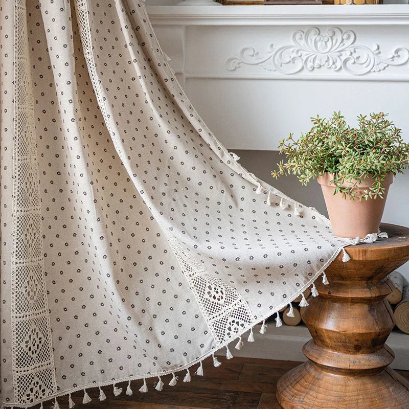 Green Farmhouse Vintage Pattern Window Curtain