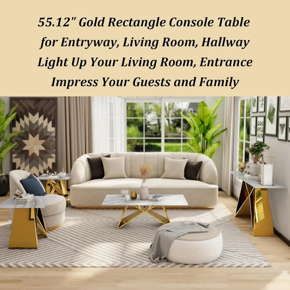 Luxury Entryway Table with Polished Gold M-Base