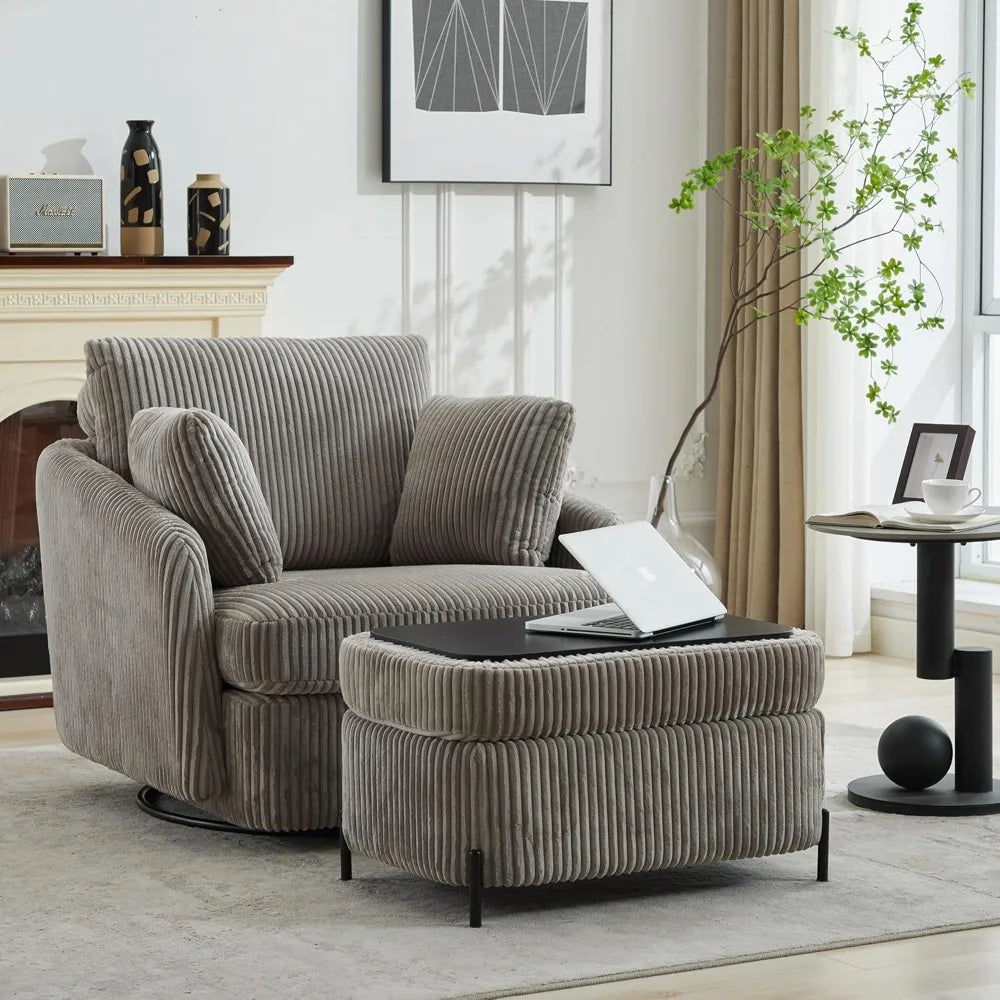 Oversized Swivel Chair with Ottoman