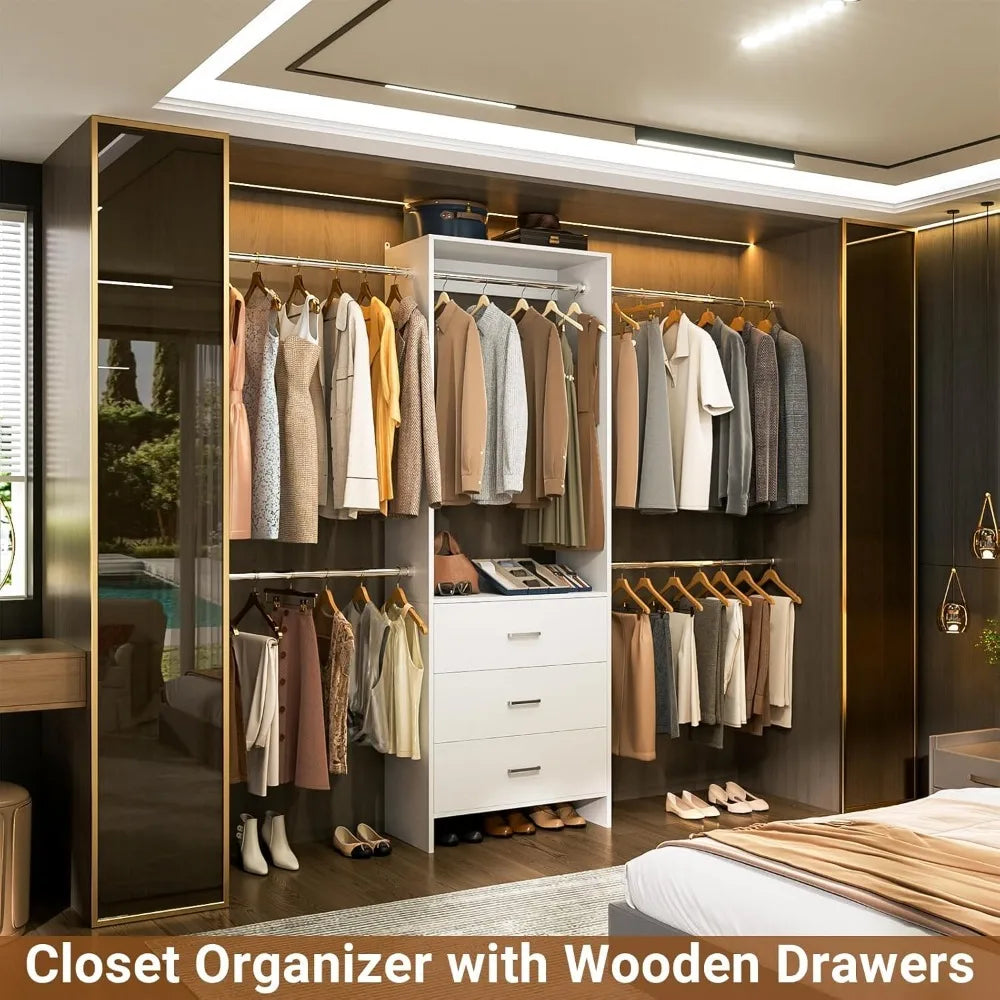 Walk-In Closet Organizer with 3 Wooden Drawers