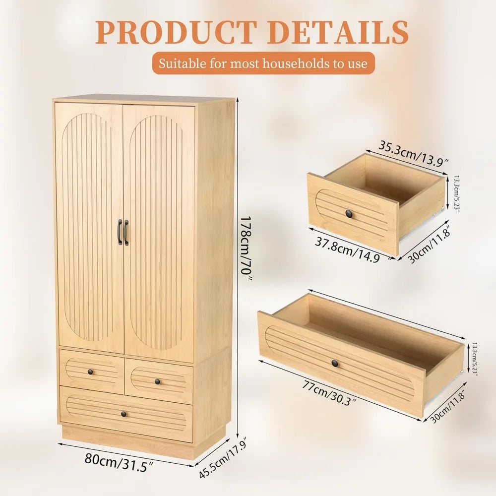 Fluted Wardrobe Closet with Doors