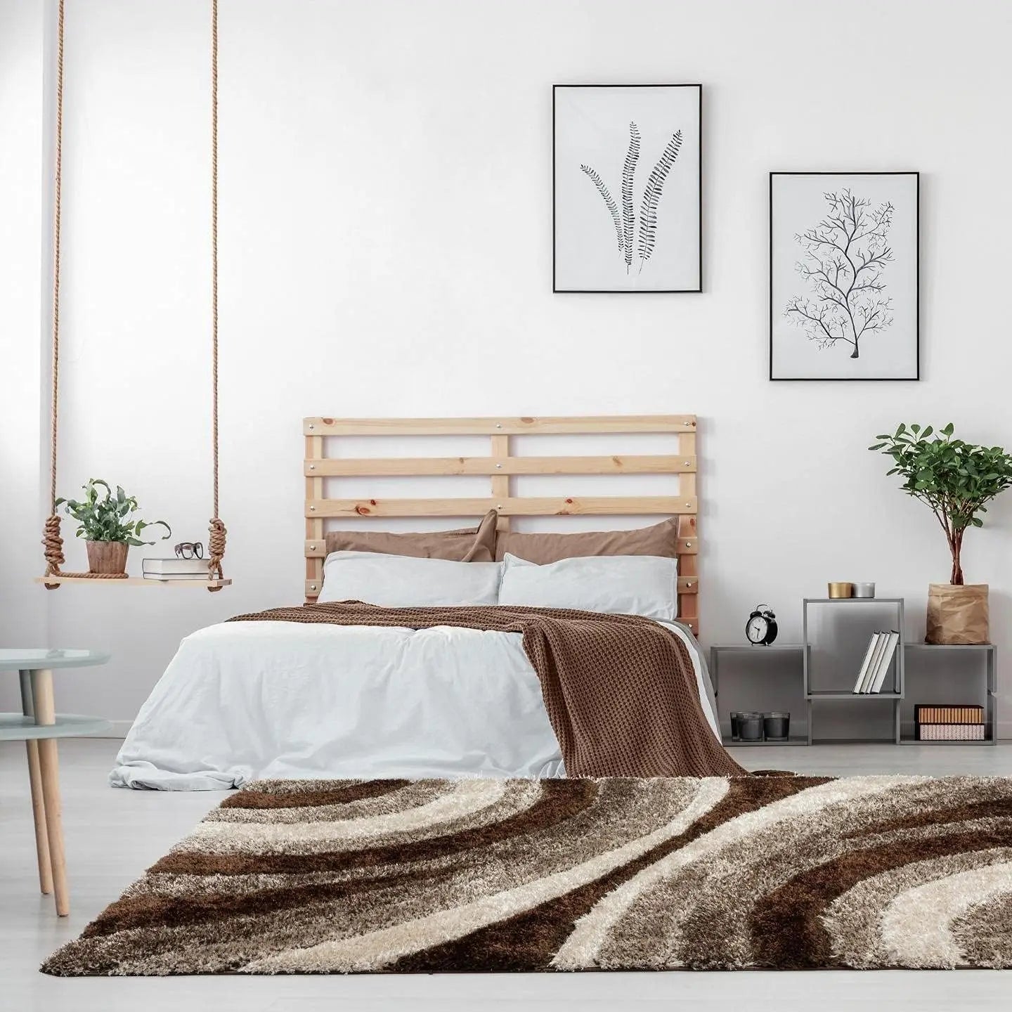 Brown 5X7 Modern Shag Geometric Area Rug