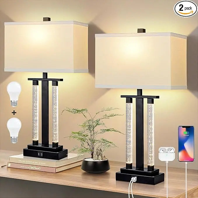 Modern Table Lamps Set of 2 With USB Charging Port