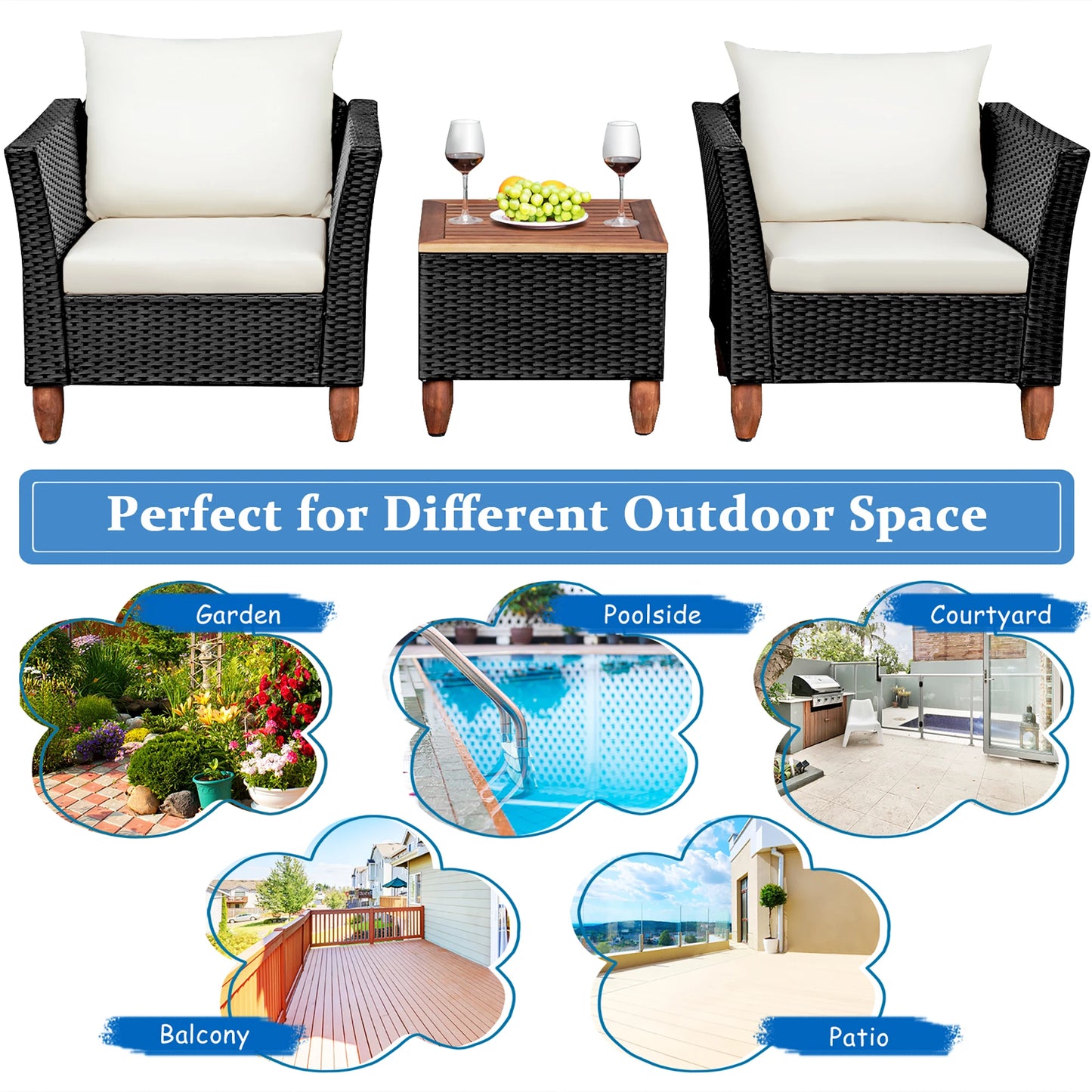 3PCS Outdoor Patio Rattan Furniture Set