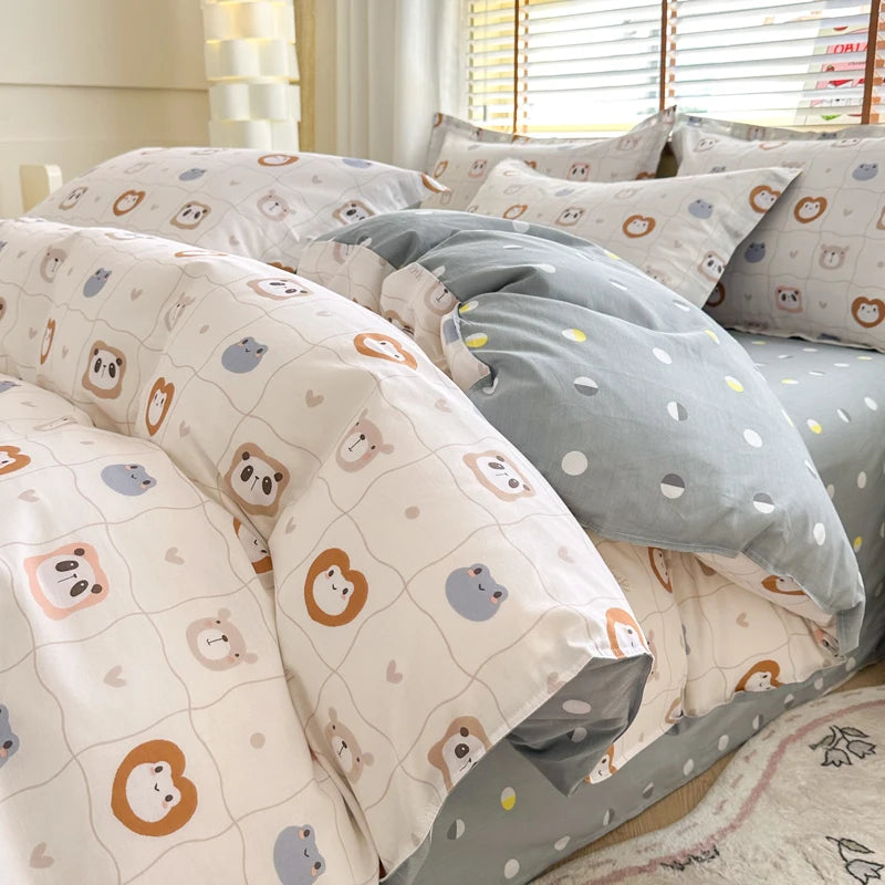 Floral Duvet Cover with Zipper and 2 Pillowcases
