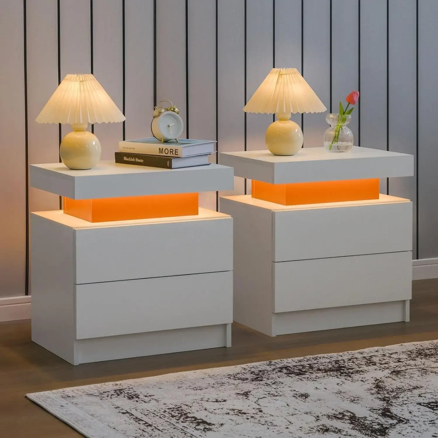 2 LED Nightstands with 2 Drawers