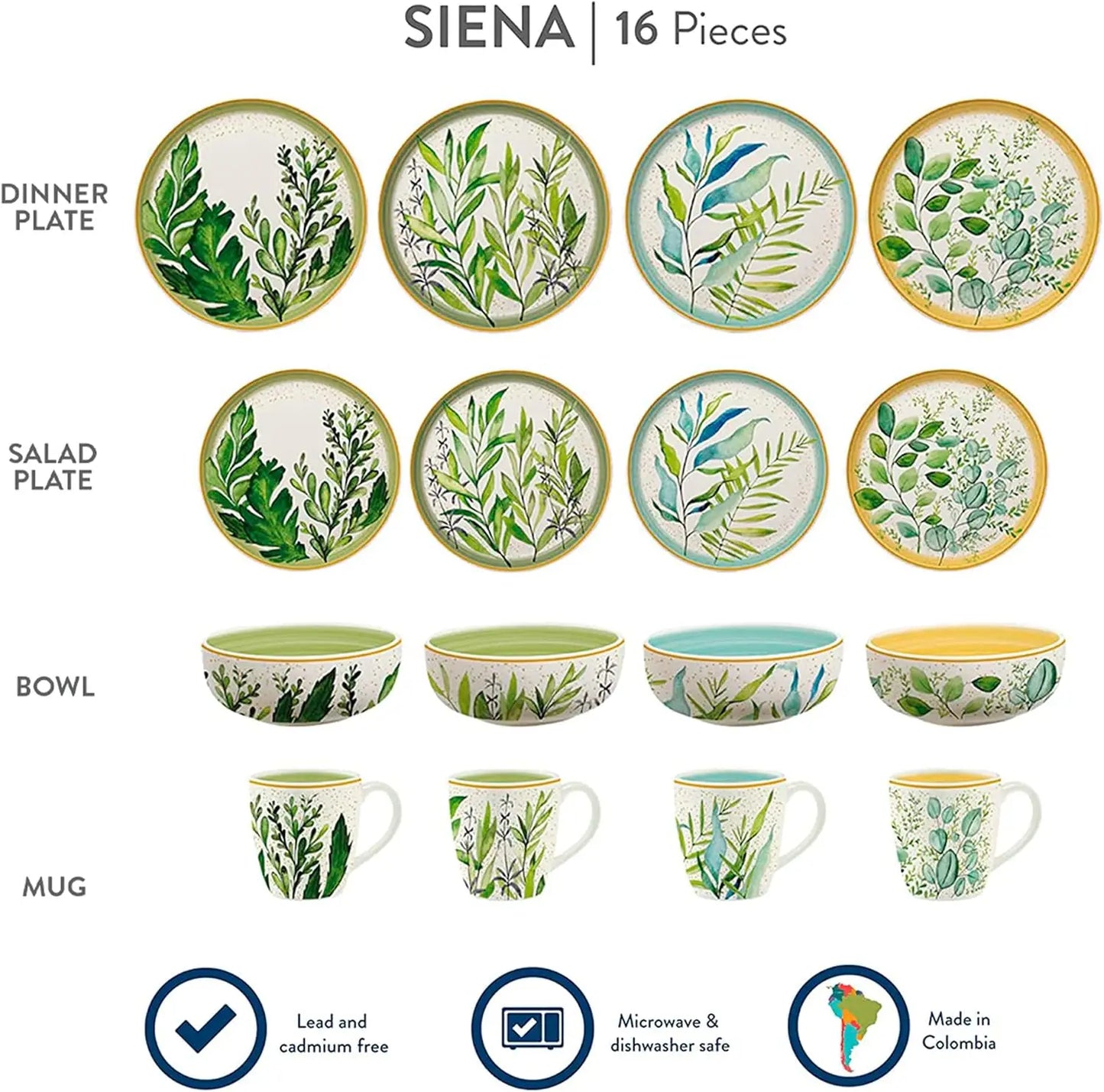 Corona Dinnerware Set 16– piece Plates Bowls and Mugs