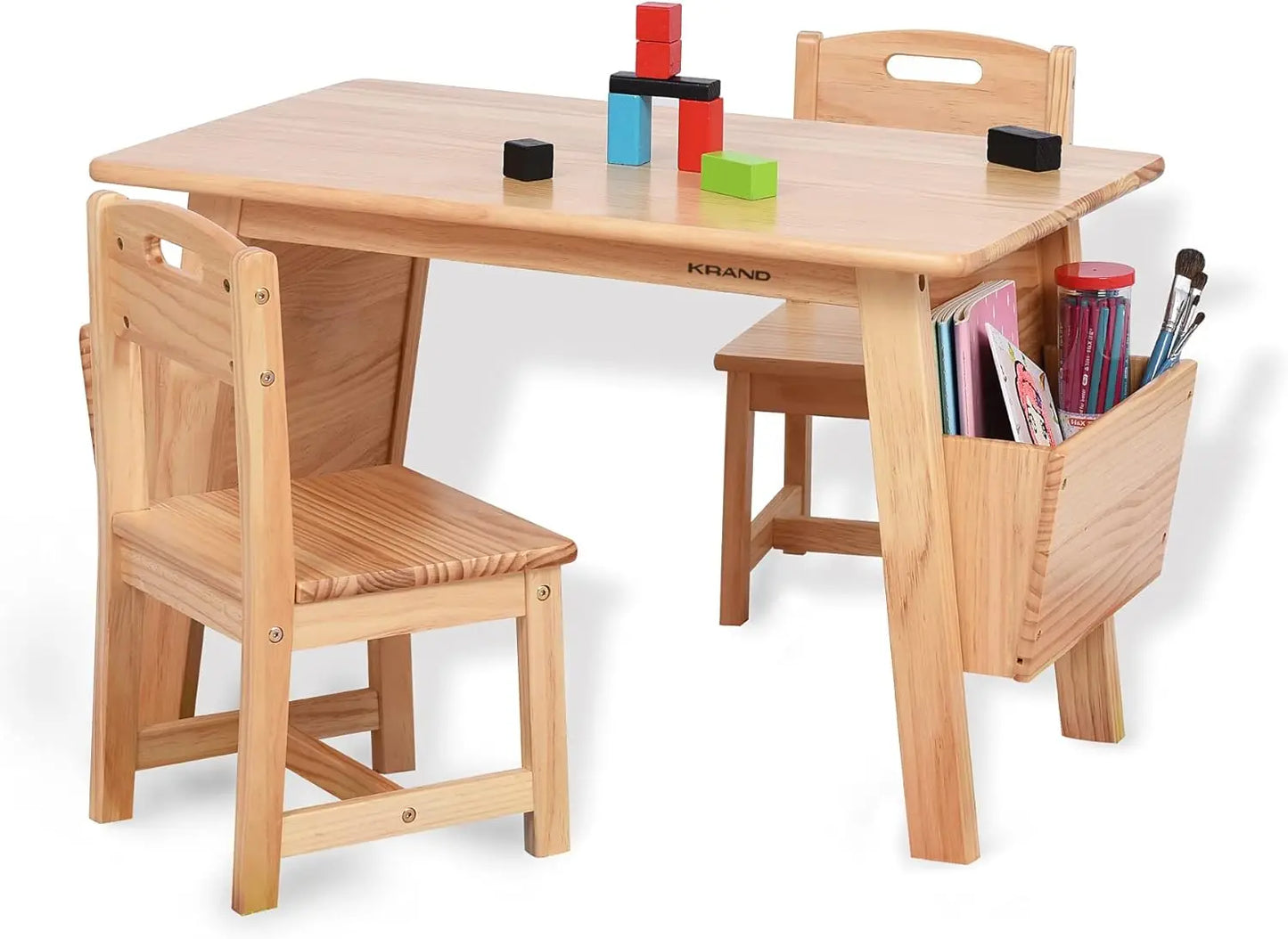 Wood Table and 2 Chair Set with Storage Desk