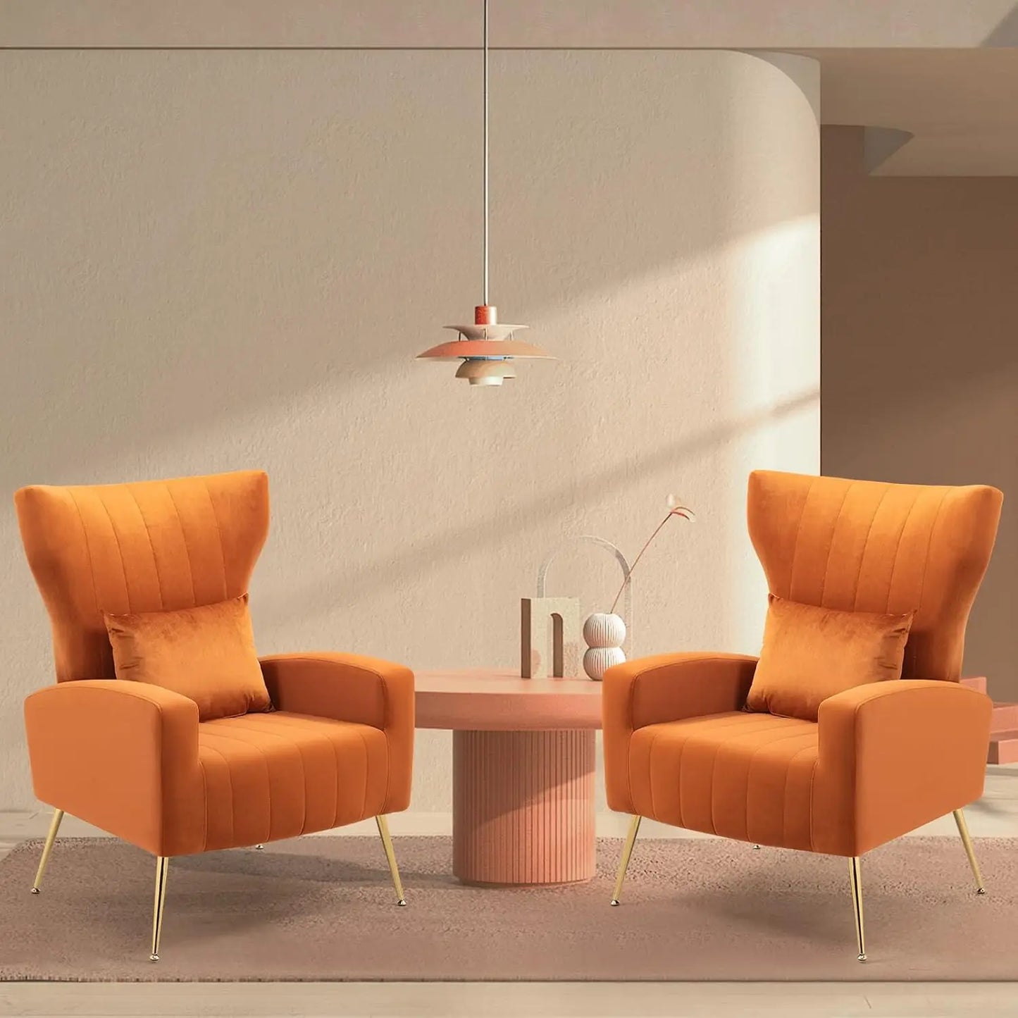 Set of 2 Modern Velvet Accent Chairs with Lumbar Pillow