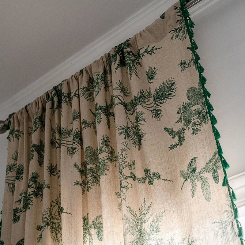 Green Farmhouse Vintage Pattern Window Curtain