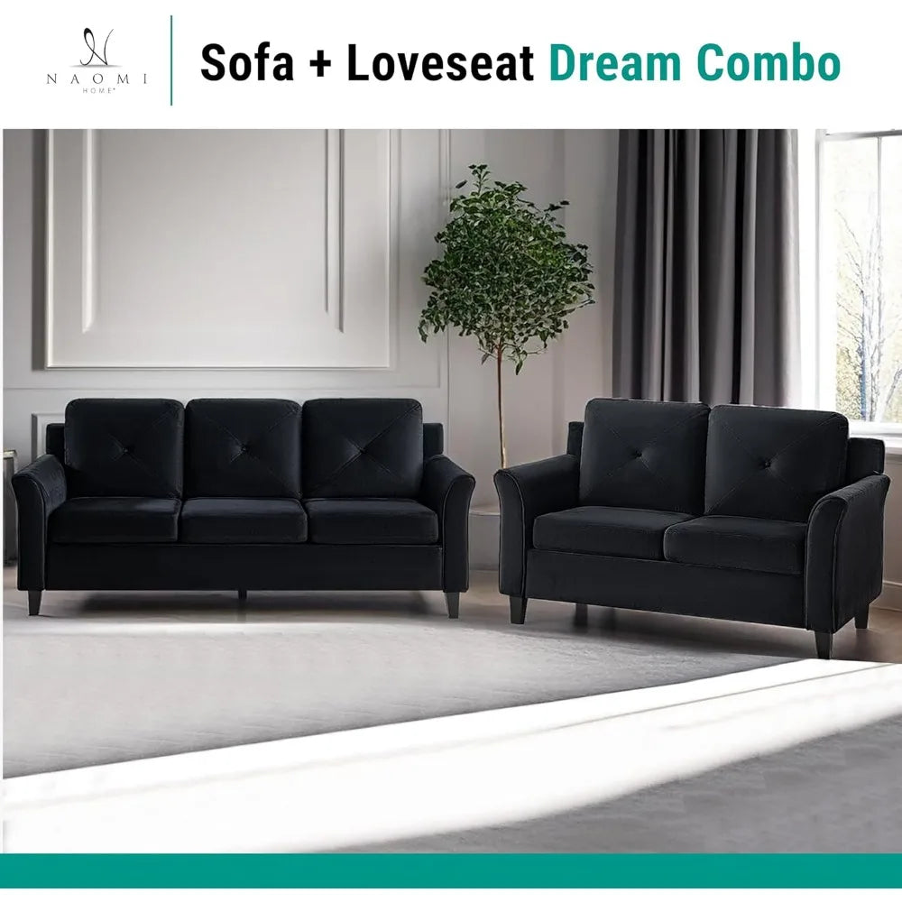 Black Button Tufted Sofa & Loveseat Set