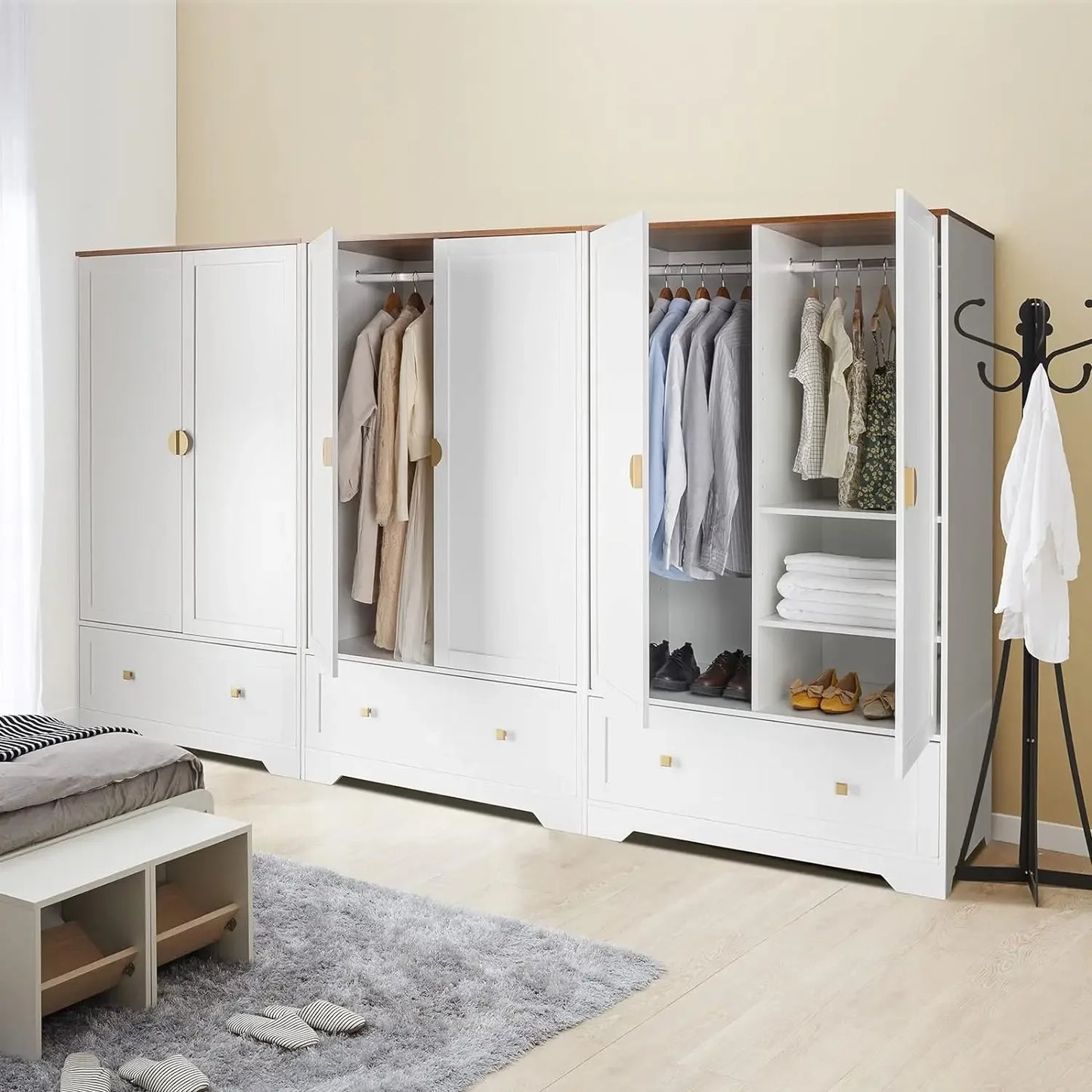 White Armoire Wardrobe with Hanging Rod