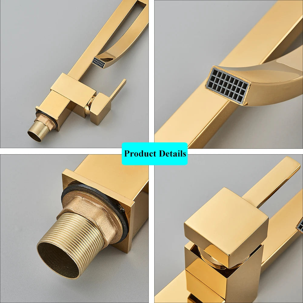 Shiny Gold Bathroom Faucet Single Hand