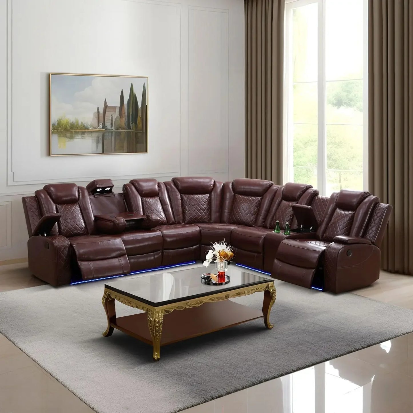 Power Reclining Sectional Sofa With USB Chargers