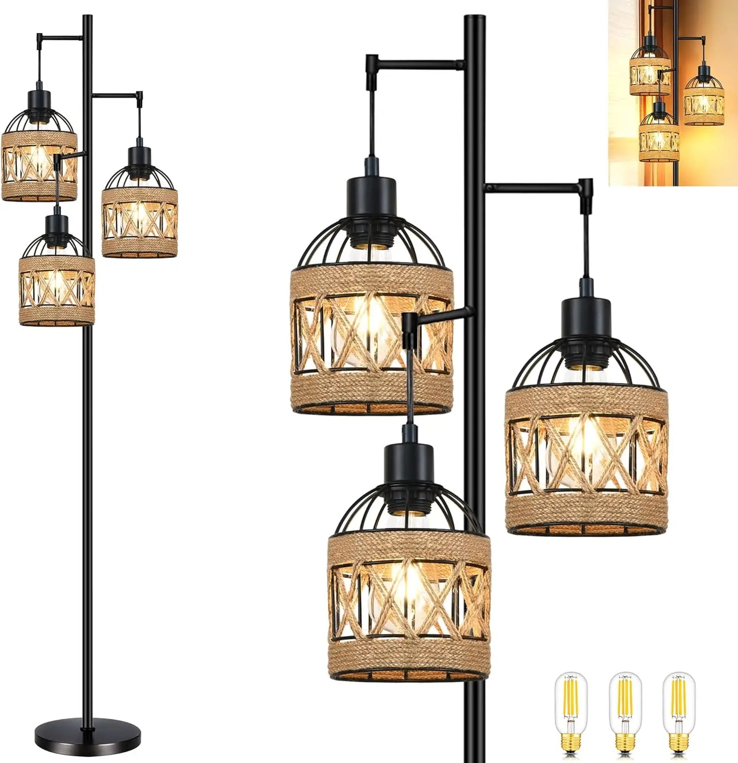 3-Lights Rattan Floor Lamps