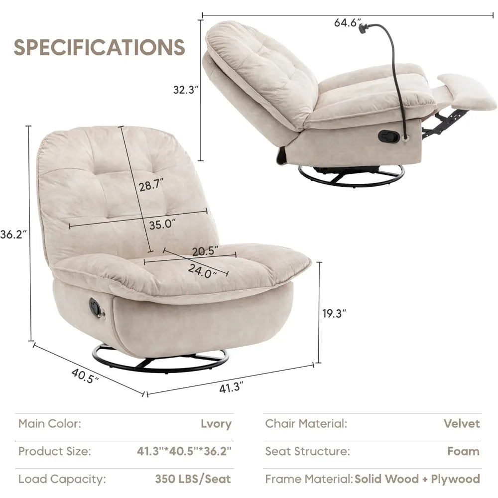 Modern Oversized Swivel Chair with Phone Stand